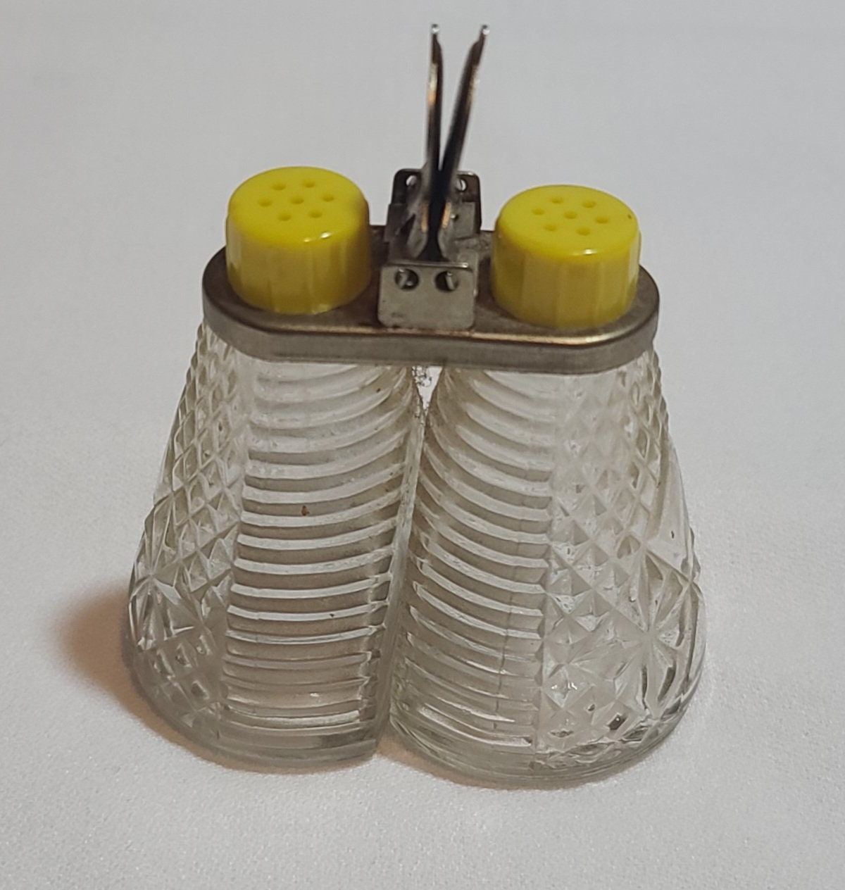 1930's Connected Glass Salt and Pepper Shakers Advertising Marshall