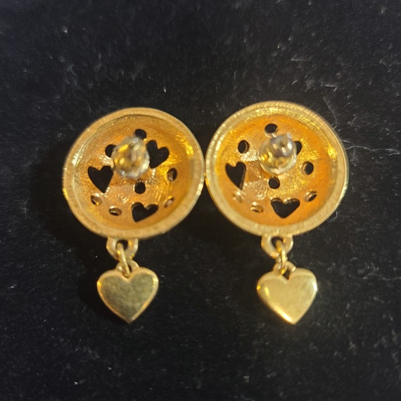 Pre 190's Round Gold Tone Pierced Earings with Cu… - image 2