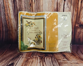 1982 Creative Circle Needlepoint Kit No. 1004 "Life Is Fragile" New in Package