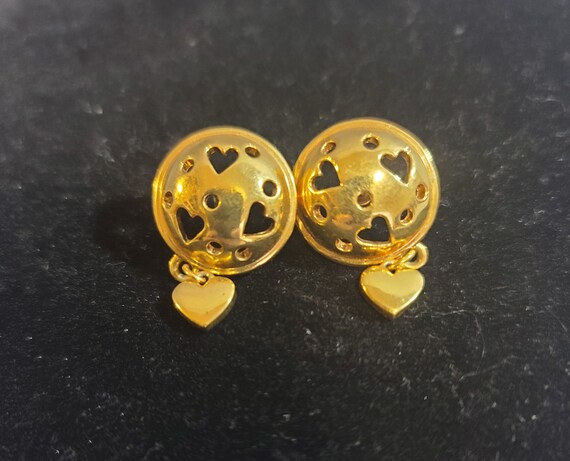 Pre 190's Round Gold Tone Pierced Earings with Cu… - image 1