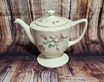 1950's Homer Laughlin Teapot K 51 N 6 Floral Pink Dogwood Pattern