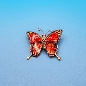 1970&#39;s Red Enamel Butterfly Brooch