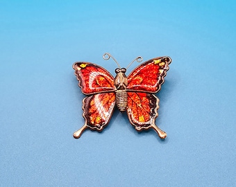 1970's Red Enamel Butterfly Brooch