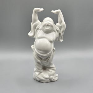 Pre 1980&#39;s White Ceramic Porcelain Yawning Buddha Figurine