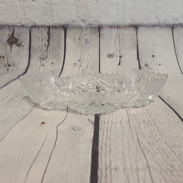 Pre 1960's Cut Glass Saw Tooth Oblong Relish/Candy Dish Marked with a G with an Arrow Through it