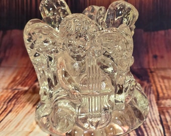 Pre 1990's Glass Cherubs Angels Candle Holder