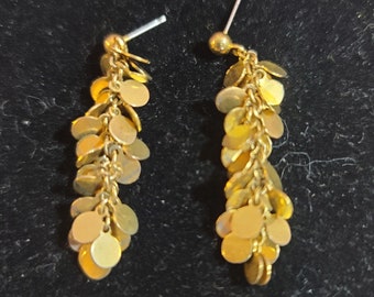 Pre 1990's Small Gold Tone Multi Disc Dangle Pierced Earrings