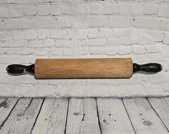 Pre 1940's Farm House Brown Painted Handles Wood Rolling Pin Large