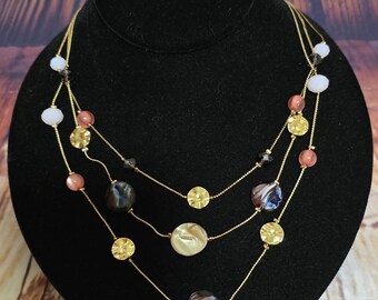 Pre 1980's 3 Strand Champaign Pink And Gold Beaded Necklace
