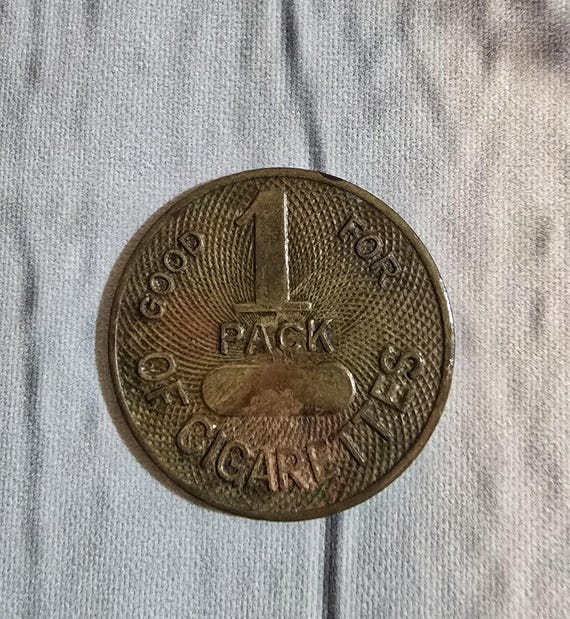 1930's Good for 1 Pack of Cigarettes Brass Trade Token