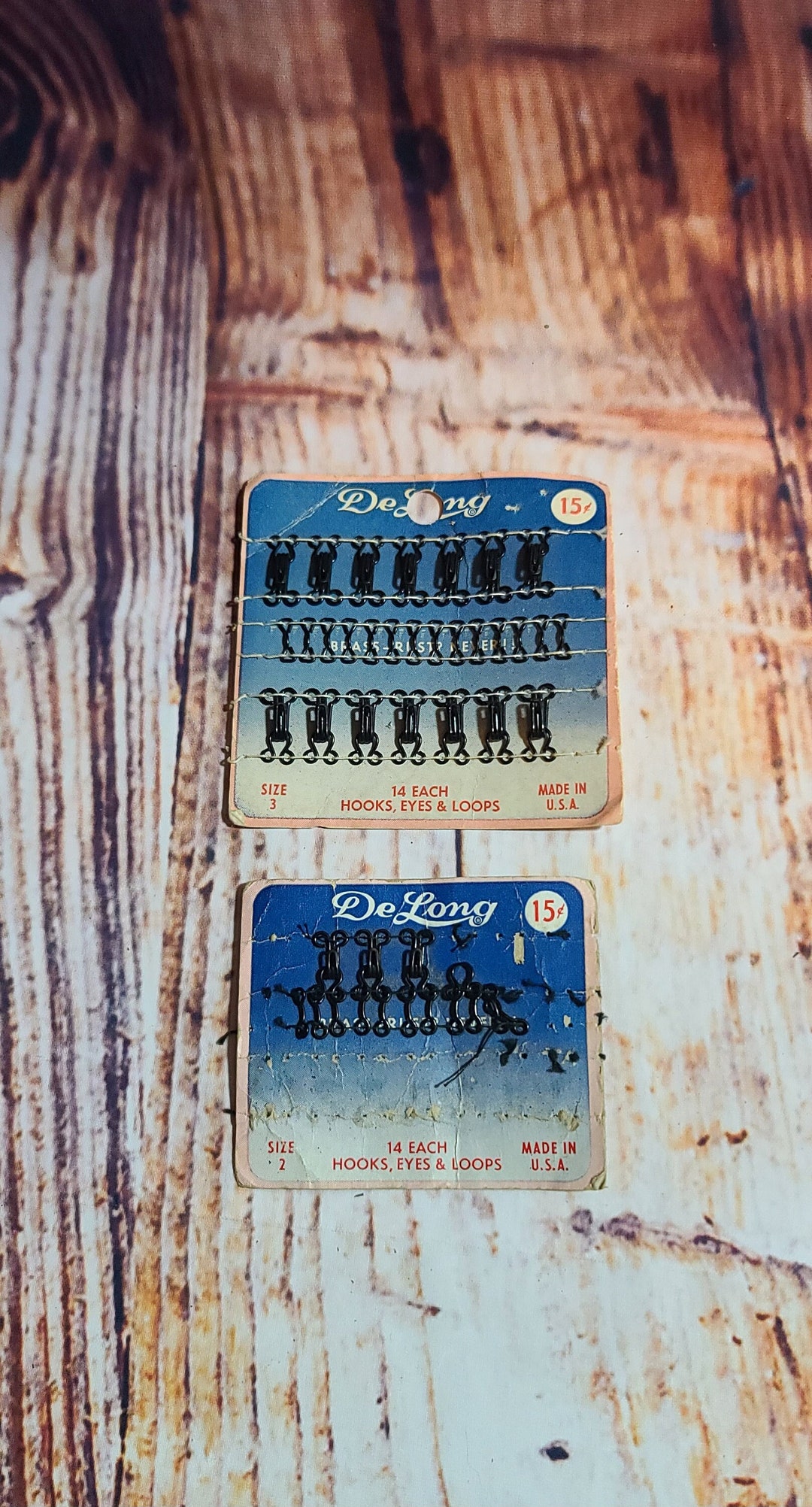 Pre 1960's De Long Hooks and Eyes Full Pack Size 3 Partial Pack Size 2