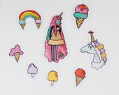 Helado princesa Sticker Pack / Kawaii fijas / etiquetas engomadas del vinilo Lolita / Pastel Fairy Kei pegatinas / peculiar arte
