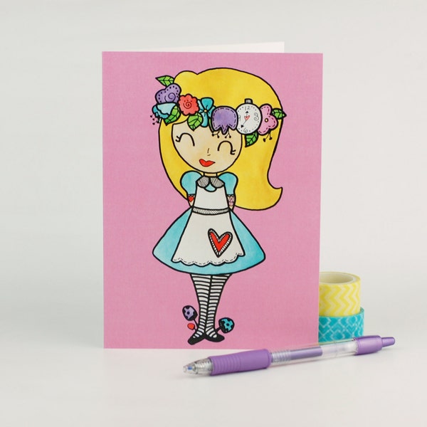 Alice in Wonderland Greeting Card/ Quirky Stationary/ Literature and Book Art/ Blank Notecard/ Kawaii Illustration/ Everyday Greeting