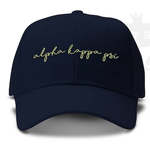 Alpha Kappa Psi Handwriting Script Sorority Baseball Cap - Custom Color Hat and Embroidery