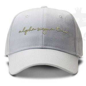 Alpha Sigma Tau Handwriting Script Sorority Baseball Cap - Custom Color Hat and Embroidery