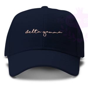 Delta Gamma Handwriting Script Sorority Baseball Cap - Custom Color Hat and Embroidery