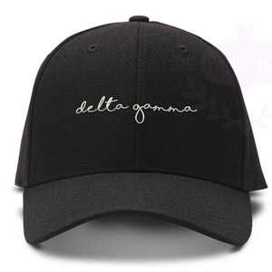 Delta Gamma Handwriting Script Sorority Baseball Cap Custom Color Hat and Embroidery image 1