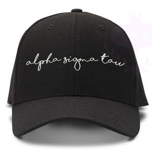 Alpha Sigma Tau Handwriting Script Sorority Baseball Cap - Custom Color Hat and Embroidery