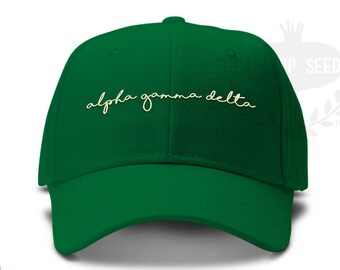 Alpha Gamma Delta Handwriting Script Sorority Baseball Cap - Custom Color Hat and Embroidery - Handwriting