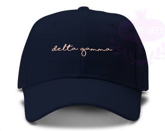 Delta Gamma Handwriting Script Sorority Baseball Cap - Custom Color Hat and Embroidery