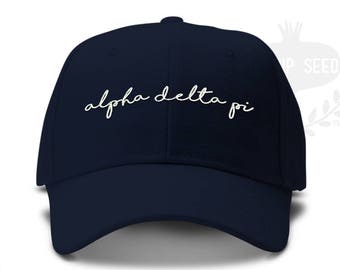 Alpha Delta Pi Handwriting Script Sorority Baseball Cap - Custom Color Hat and Embroidery