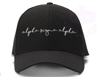 Alpha Sigma Alpha Handwriting Script Sorority Baseball Cap - Custom Color Hat and Embroidery