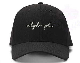 Alpha Phi Handwriting Script Sorority Baseball Cap - Custom Color Hat and Embroidery