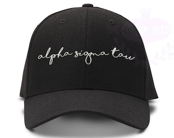 Alpha Sigma Tau Handwriting Script Sorority Baseball Cap - Custom Color Hat and Embroidery