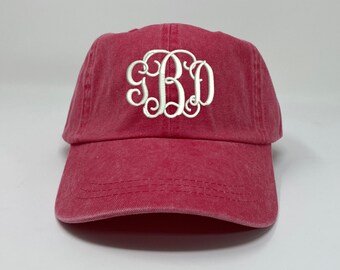 Red Pigment Dyed - SALE - Ladies' Monogram Baseball Cap Monogram Hat Monogram Cap Summer Beach Hat - Custom Hat Embroidery