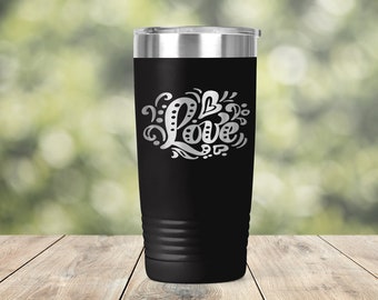 Boho Hippie Love Floral Text Yoga Insprired Engraved Vacuum Insulated Coffee Tumbler with Lid Travel Mug - Outdoor Hiking ET0119