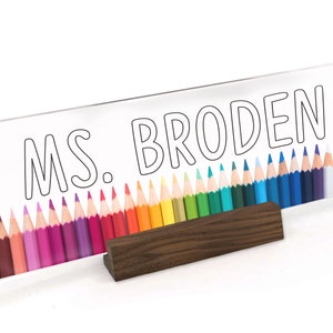 Art Teacher Appreciation Gift Custom Desk Name Plate Plaque- Gift UV Printed on Clear Acrylic with Wood Base - ANP0015