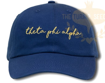 Theta Phi Alpha Handwriting Script Sorority Baseball Cap - Custom Color Hat and Embroidery