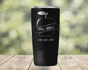 Personalized Teacher Gift with Name, Apple, and Date Engraved Vacuum Insulated Coffee Tumbler with Lid Travel Mug - End of Year Gift ET0162