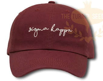 Sigma Kappa Handwriting Script Sorority Baseball Cap - Custom Color Hat and Embroidery