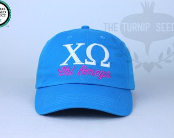 Chi Omega Sorority Baseball Cap - Custom Color Hat and Embroidery.