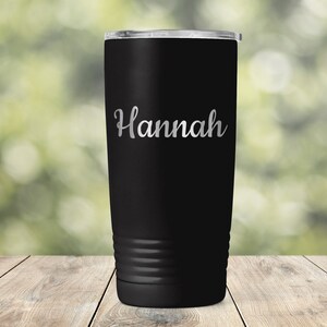 Personalized Custom Name or Text Engraved Vacuum Insulated Coffee Tumbler with Lid Travel Mug - Briedsmaid Bridal Shower Cup Gift - ETHannah