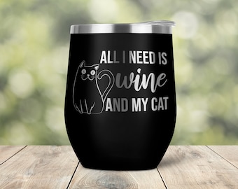 Stemless Wine Tumbler Coffee Travel Mug Glass Cup w/ Lid Crazy Cat Lady 