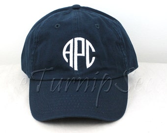 Ladies' Monogram Baseball Cap - Circle Shaped Letters - Custom Color Hat and Embroidery.