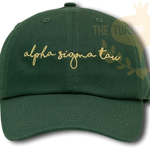 Alpha Sigma Tau Handwriting Script Sorority Baseball Cap - Custom Color Hat and Embroidery