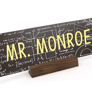 Math Teacher Appreciation Gift Custom Desk Name Plate Plaque- Gift UV Printed on Clear Acrylic with Wood Base - ANP0014