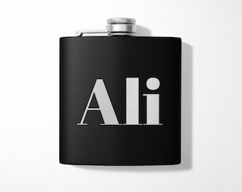 Personalized Custom Name or text Engraved Stainless Steel 6 oz Travel Flask - FSK0000-0 - Bridesmaid Gift Groomsman Gift 21st Birthday