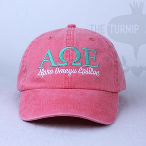Alpha Omega Epsilon Sorority Baseball Cap - Custom Color Hat and Embroidery.