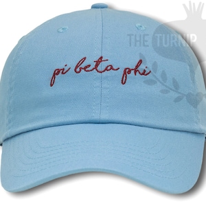 Pi Beta Phi Handwriting Script Sorority Baseball Cap - Custom Color Hat and Embroidery