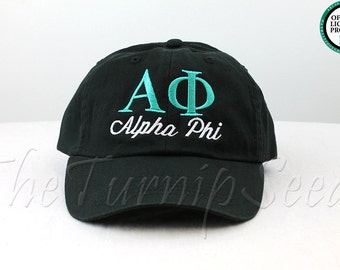 Alpha Phi Sorority Baseball Cap - Custom Color Hat and Embroidery.