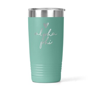 Alpha Phi Sorority Handwriting Script Engraved Vacuum Insulated Coffee Tumbler with Lid Travel Mug Big Little Recruitment Gift ET0049 image 7