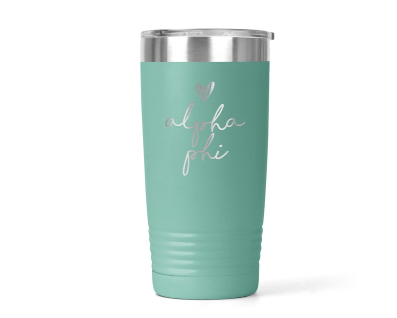 Alpha Phi Sorority Handwriting Script Engraved Vacuum Insulated Coffee Tumbler with Lid Travel Mug Big Little Recruitment Gift ET0049 image 7