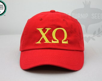 Chi Omega Greek Only Sorority Baseball Cap - Custom Color Hat and Embroidery.