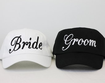 Wedding Bride and Groom Embroidered Baseball Caps