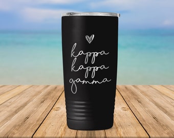 Kappa Kappa Gamma Sorority Handwriting Script Engraved Vacuum Insulated Coffee Tumbler with Lid Travel Mug Big Little New Member Gift ET0063