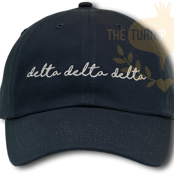 Delta Delta Delta Handwriting Script Sorority Baseball Cap - Custom Color Hat and Embroidery